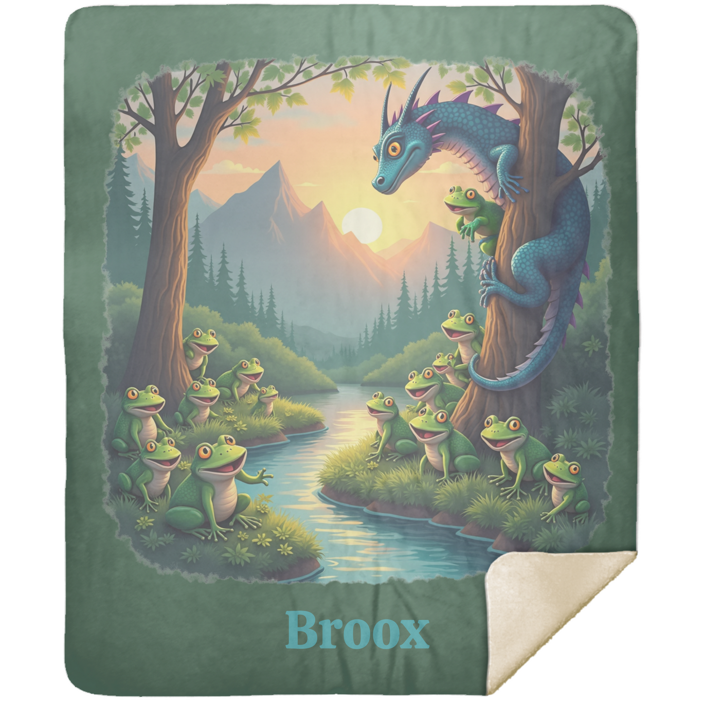 Personalized Dragon and Frog Forest Premium Sherpa Blanket 50x60