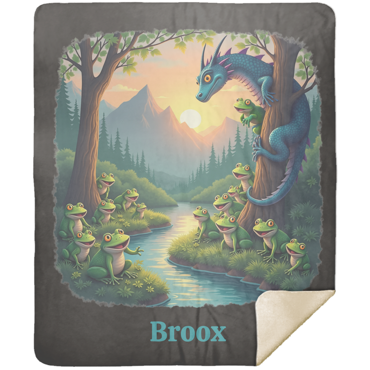 Personalized Dragon and Frog Forest Premium Sherpa Blanket 50x60